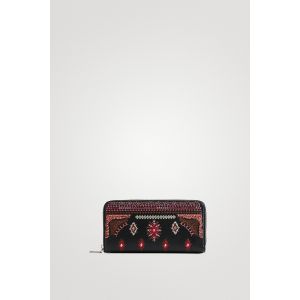 Desigual <p>Grand porte-monnaie <strong> </strong> noir avec de spacieux compartiments. <br />Il est agrémenté de strass brodés et de bordures dans des tons grenat et corail, ainsi que de sequins argentés.<br />L'intérieur s'ouvre sur 13 emplacements pour