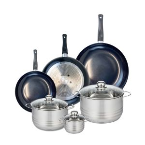 Elo 9751650 Batterie de cuisine 6 pièces, Ensemble de 3 Poêles de cuisson 24, 28 et 32 cm et 3 faitouts 12, 20 et 24 cm Prima Brillant, inox, induction