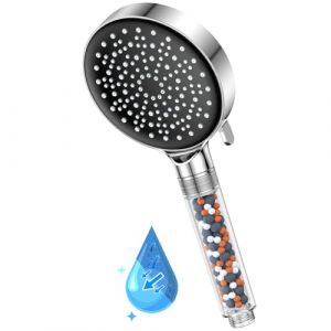 YEAUPE Pommeau de douche haute pression avec filtre - 6 modes de pulvérisation réglables - Douchette à effet pluie avec buses en silicone anti-calcaire (pommeau de douche sans tuyau), 9,5 L/min