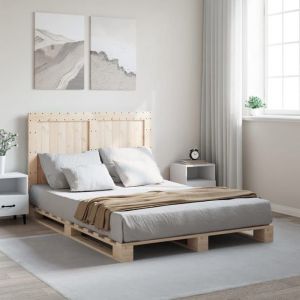 VidaXL Cadre de lit avec tête de lit 140x200 cm bois de pin massif, lit, meuble de chambre à coucher, lit en bois, lit double, cadre de lit en bois