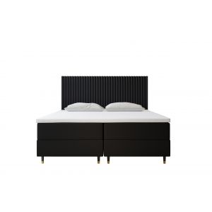 Lit adulte 140x200 cm ESTEPONA - rembourré avec rangement et matelas – Tissu velours - noir