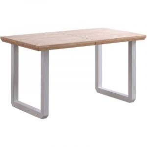 Pegane Table à manger rectangulaire extensible en bois coloris chêne nordique pieds blanc - longueur 140-220 x profondeur 80 x hauteur 77 cm -