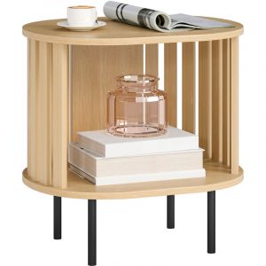 Homcom Table d'appoint - ovale - design à lattes - avec rangement ouvert et pieds en acier - 50 x 39 x 50 cm - effet bois naturel