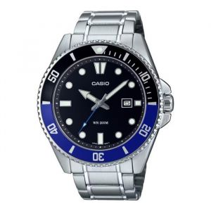 Casio Montre - Sous marine 200 m - Cadran noir - Lunette rotative noir/bleu - Acier inoxydable