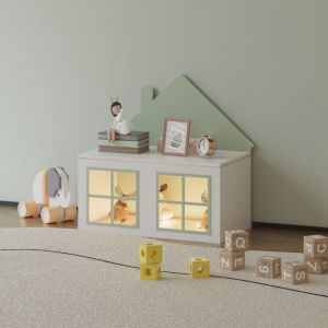 Coffre &agrave; jouets Vipsali 56 x 60 x 32,5 cm vert menthe blanc [en.casa]