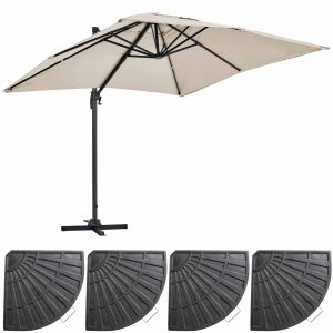 Oviala Ensemble parasol déporté rectangulaire rotatif 360 (2 x 3m) + 4 dalles lestées Amalya - Blanc