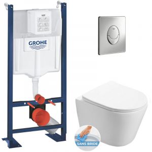 Grohe Pack wc B&acirc;ti autoportant + wc Swiss Aqua Technologies Infinitio sans bride + Plaque chrome (ProjectInfinitio-2)