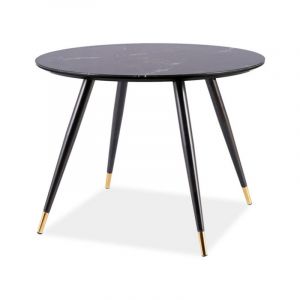 Signal Table à manger ronde en verre effet marbre et métal - 4 couverts - D 100 x H 76 cm
