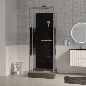 Aurlane Cabine de douche carree 70x70x215 cm - Porte pivotante - Lignes grises anthracites - SCRATCHY 2