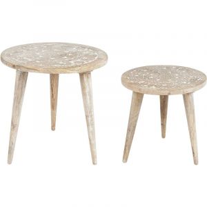 Image de Beliani Lot de 2 Tables d'Appoint Claires en Bois de Manguier &agrave; Plateau Sculpt&eacute; Uday