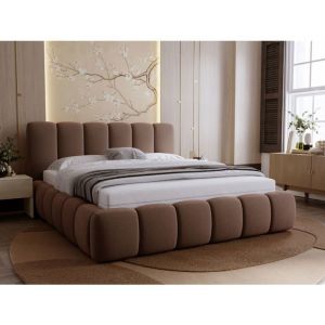 Graingold - Lit rembourr&eacute; avec rangement 160x200 velours marron Royal