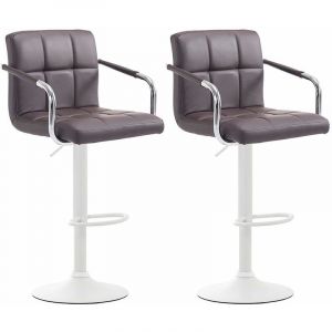 CLP Lot de 2 Tabourets de Bar Lucy V2 en Similicuir marron Blanc