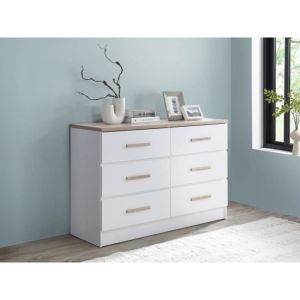 Commode 6 tiroirs - Blanc et naturel - SKAIDO