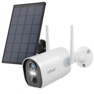 IeGeek 2K 3MP Camera Surveillance WiFi Exterieure sans Fil, 15m Vision Nocturne en Couleur Batterie avec Panneau Solaire, Détection Humaine PIR, Audio Bidirectionnel, Alarme Sonore et Lumineuse