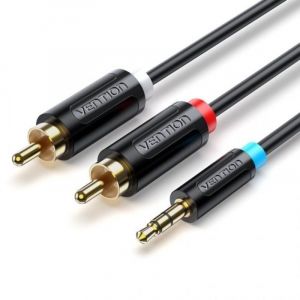 Câble audio Vention BCLBH 3,5 mm mâle vers 2 RCA mâles, plaqué or, noir, 2 m