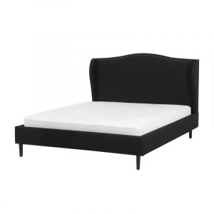 Beliani Lit double en tissu noir 140 x 200 cm COLMAR