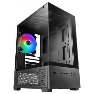Mars Gaming Boîtier de jeu MC-SE2 MicroATX en verre trempé, ventilateur 120 mm, double chambre, noir
