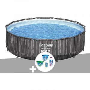 Bestway Kit piscine tubulaire ronde Steel Pro Max décor bois, 4,27 x 1,07 m + Kit de traitement au chlore