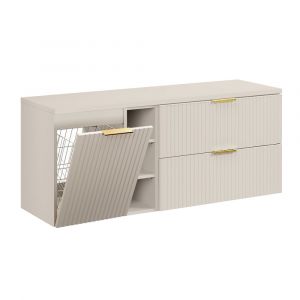 Petits-meubles - Meuble sous-vasque 140cm 3 niches panier à linge Adriel Cachemire