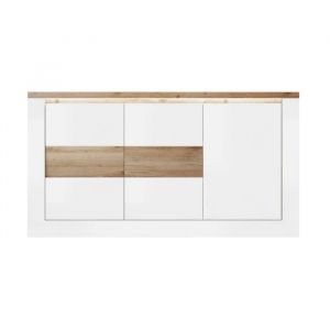 ISALIA - Buffet 3 portes blanc et aspect chêne finition Cadiz avec LED