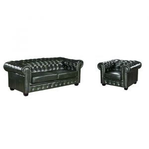 Canapé chesterfield 3+1 places BRENTON 100% cuir de buffle - Vert empire