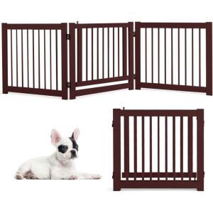 Costway - Barrière de sécurité réglable en bois, animaux de compagnie, clôture autoportante à 3 panneaux