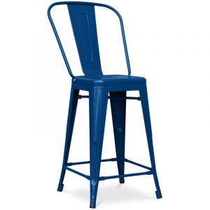 Tabouret de bar avec dossier Bistrot Metalix design industriel en Métal - 60 cm - Bleu foncé