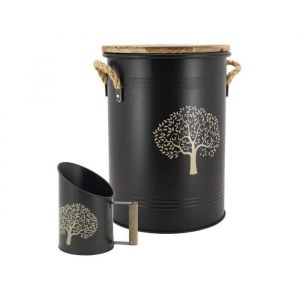 Aubry Gaspard Tabouret et seau à pellets avec pelle Arbre Métal laqué Arbre de vie