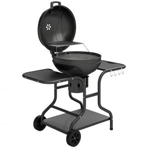 Outsunny Barbecue &agrave; charbon rond mobile avec couvercle thermom&egrave;tre 2 grilles 3 &eacute;tag&egrave;res