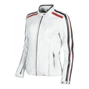 Helstons Blouson cuir femme Jade rag blanc/rouge/noir- L