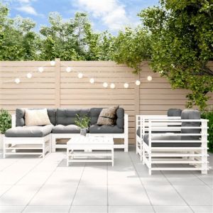 VidaXL Salon de Jardin 7 pcs, Canap&eacute;s avec Repose-pied, Ensemble de Meubles avec Table Basse Patio Terrasse, Rustique, Blanc Bois de Pin Massif