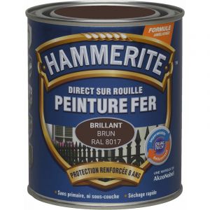 Hammerite Peinture Métal Direct sur Rouille - Anticorrosion, imperméable, direct sans sous-couche - Brun RAL 8017 Laqué 2,5 L