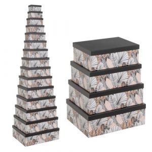 Lot de 15 boîte de rangement avec couvercle de différentes tailles caisse en carton-tissu coloris noir-JUANIO-