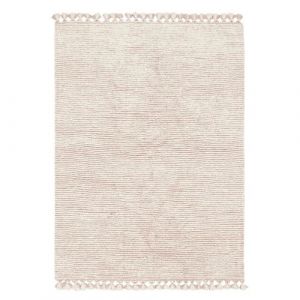 Image de Lorena canals Tapis en laine rose clair et blanc avec finition pompons - 120 x 170 cm