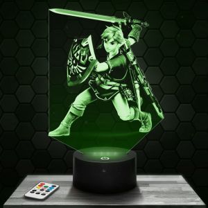 Lampe 3D - Link Zelda - Jouet Figurine Cadeau The Legend of Zelda - Veilleuse Led Tactile avec socle au choix et t&eacute;l&eacute;commande