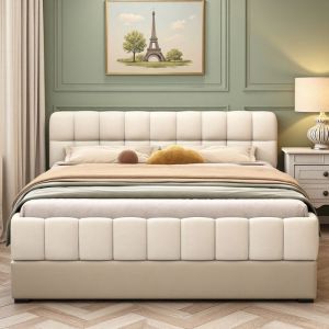 Lit Double - Design Moderne - 160x200cm - T&ecirc;te de Lit Capitonn&eacute;e - Sommier Int&eacute;gr&eacute; R&eacute;sistant