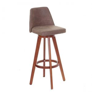 D&eacute;coshop26 Tabouret de bar chaise de comptoir en similicuir marron pivotant pieds en bois marron 04_0005274