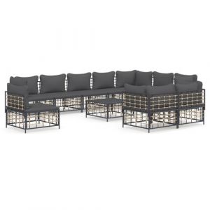 VidaXL Salon de jardin 11 pcs avec coussins anthracite r&eacute;sine tress&eacute;e