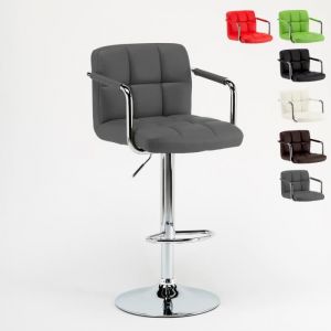 Superstool - Tabouret pour bar cuisine haut tournant réglable avec dossier et avec accoudoirs Las Vegas, Couleur: Gris
