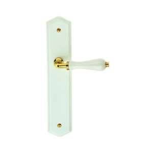 Image de OUVRE&DECO 1/2 poignée de porte intérieure en porcelaine blanche et zamak doré sur plaque Conda entraxe 195 mm POIRE