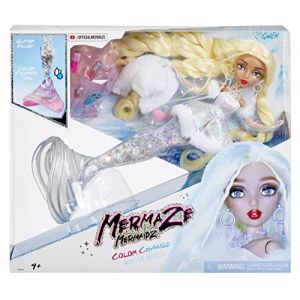 Mga entertainment Mermaze Mermaidz Winter Waves-Gwen-avec 1 poupée sirène, 1 nageoire avec Changement de Couleur, 1 Queue remplie de Paillettes & Accessoires – Dès 4 Ans, 585428EUC