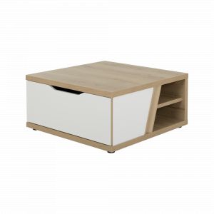 Table basse carrée décor bois et blanc avec tiroir Gustave