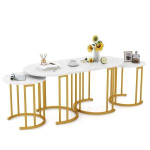 Coast 3 piece stackable table set - White marble look & Gold - 110×50×50.5 cm - 40×40×45 cm