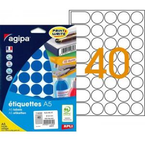 Agipa 114322 - 400 &eacute;tiquettes bleues multi-usage, diam&egrave;tre 24 mm (10 feuilles A5 / cdt)