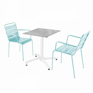 Image de Oviala Ensemble table de jardin stratifié marbre et 2 fauteuils turquoise