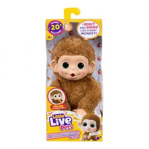 Little Live Pets Baby Monkey Minis, Pepi Peach, Interactif, + de 20 Sons et r&eacute;actions, Brun, Doux, 18,8 cm, R&eacute;aliste, Nourris-la, Occupe-toi d'elle, Mains et Pieds Qui s'agrippent, 3 &agrave; Collectionner