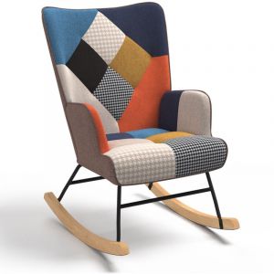 Idmarket Fauteuil scandinave IVAR en tissu &agrave; bascule patchwork multicouleurs