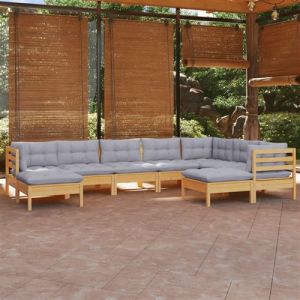 VidaXL Bois de Pin Massif Salon de Jardin 9 pcs avec Coussins Mobilier de Patio Meubles d'Ext&eacute;rieur Mobilier de Jardin Meubles de Terrasse Gris