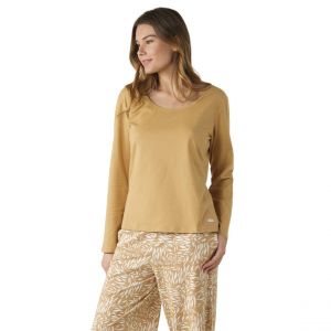 Athena Ensemble de pyjama long femme jaune en coton multicolore
