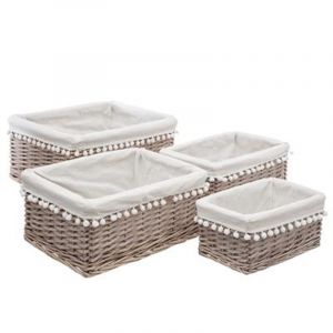 Image de Lot de 4 Paniers de Rangement Osier "Folk" Blanc Prix